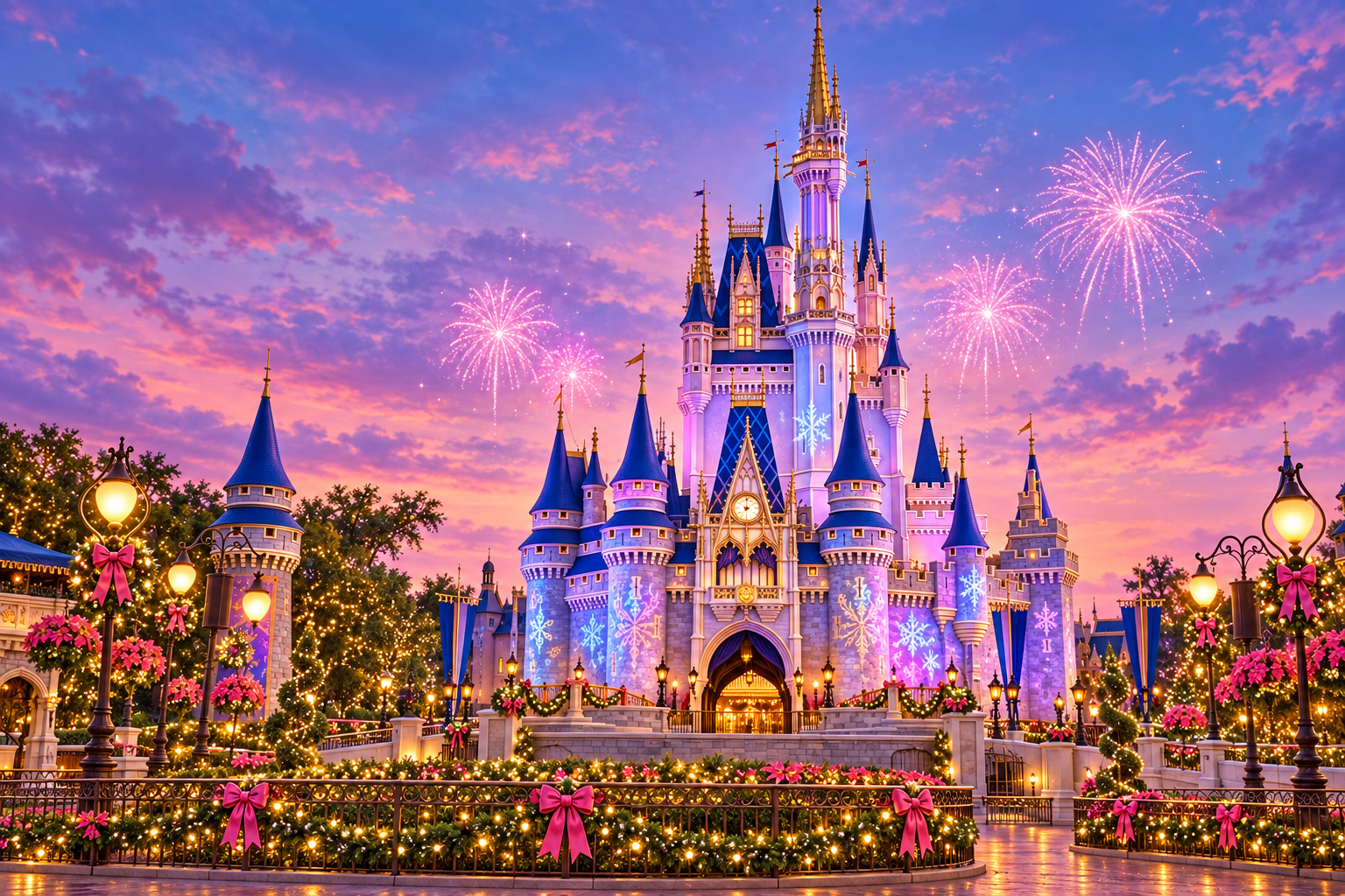 Cinderella Castle illuminated for a princess Christmas celebration